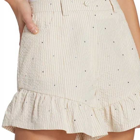 Cinq à Sept Rhinestone Ruffle Shorts Seersucker High Rise Pinstripe Cotton Sz.4 - Picture 4 of 8
